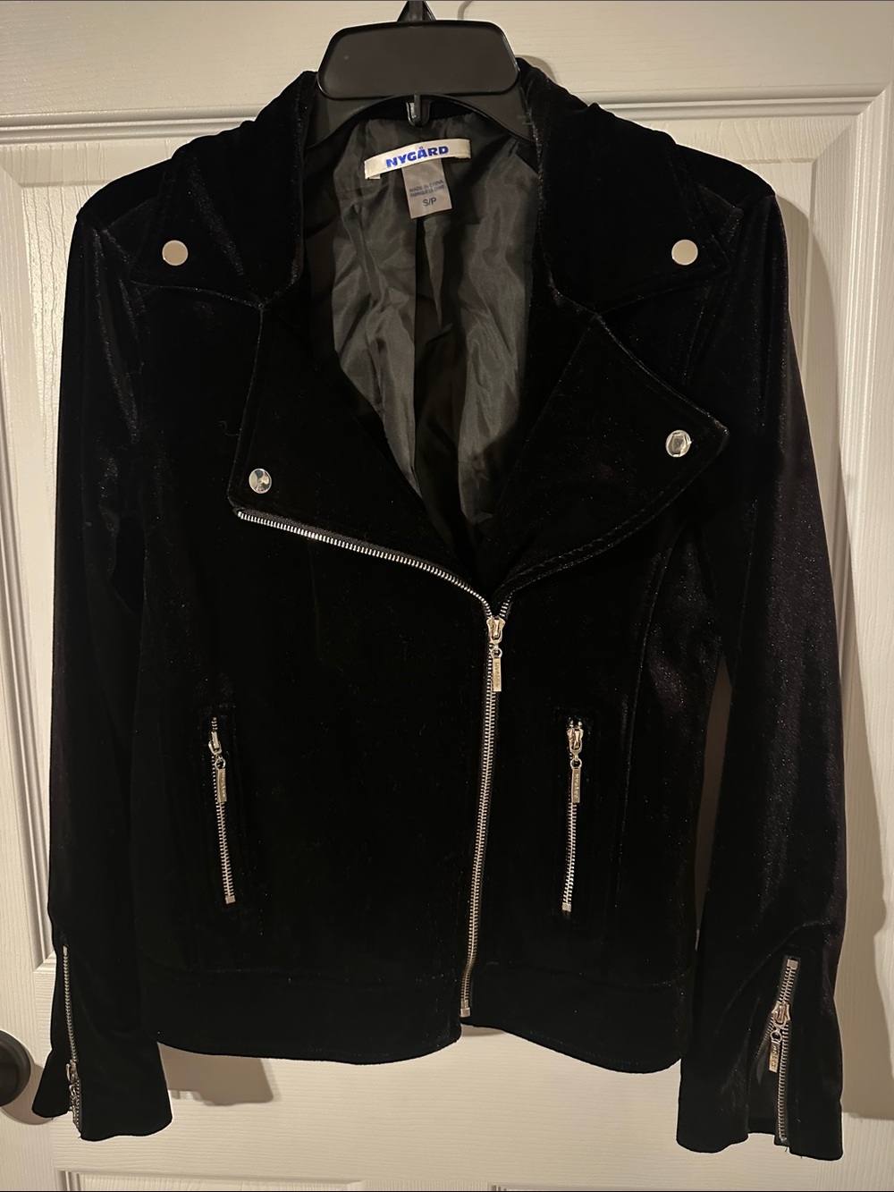 Peter Nygard Black Velvet Asymmetrical Zip Jacket